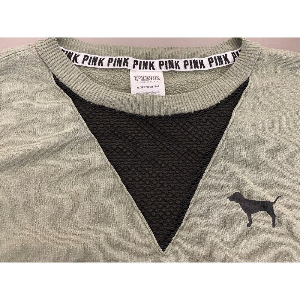 Victoria Secret PINK Boyfriend Sweatshirt Size XS Pullover Dog Logo Green Black - Picture 4 of 11